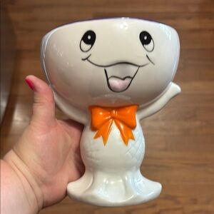 Cute Ghost Ceramic decor with Orange Bow